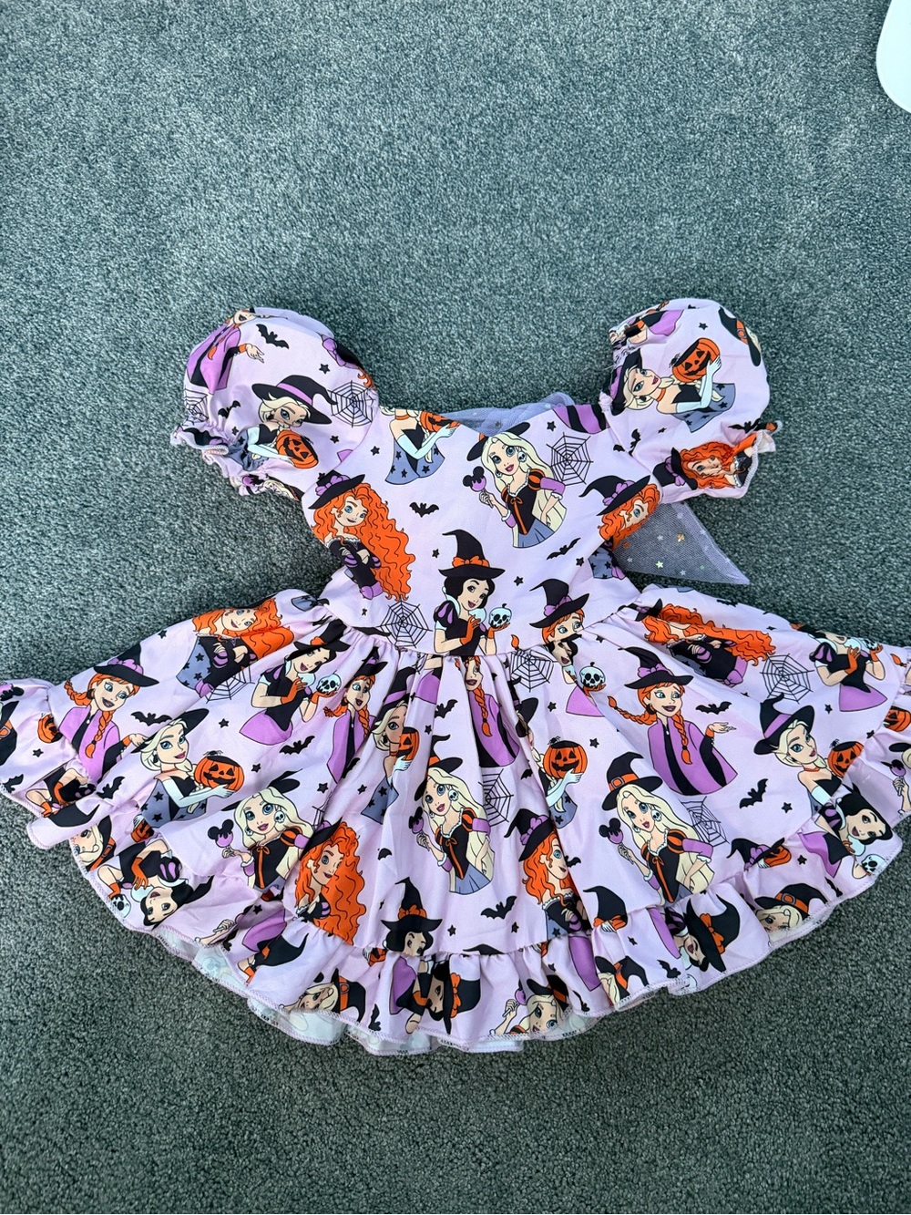 Lilac Halloween Witch Print Party Dress for Girls